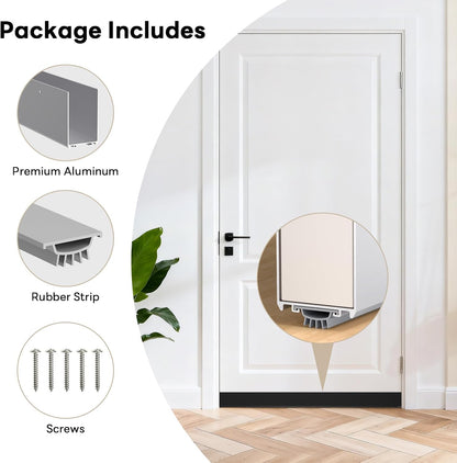1-3/4" x 36" U-Shaped Door Sweep with Kick Plate, Aluminum Screw-On Draft Stopper, Weather Stripping Seal for Interior Exterior Doors, Blocks Dust Drafts(Black)
