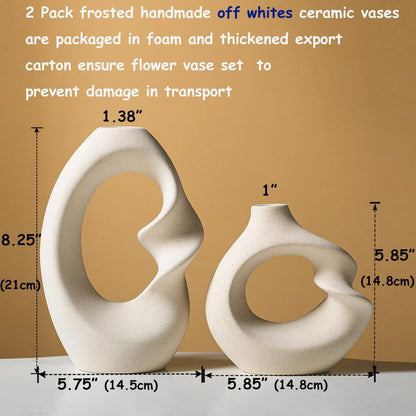 Modern White vase Set of 2,Pampas Grass Ceramic vases for Wedding Party,Aesthetic Flower Vase for Home Decor,Kitchen Tables,Living Room,Bedroom,Console,Wooden Shelf,Office,Coffee Decoration(2 Pcs)