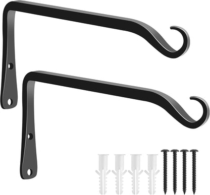 FEED GARDEN Heavy Duty Plant Hangers Outdoor Indoor, 8 Inch 2 Pack Metal Hanging Bracket Holds Up to 44 lbs, Wall Brackets for Hanging Baskets, Bird Feeders,Wind Chime& Lanterns, Black