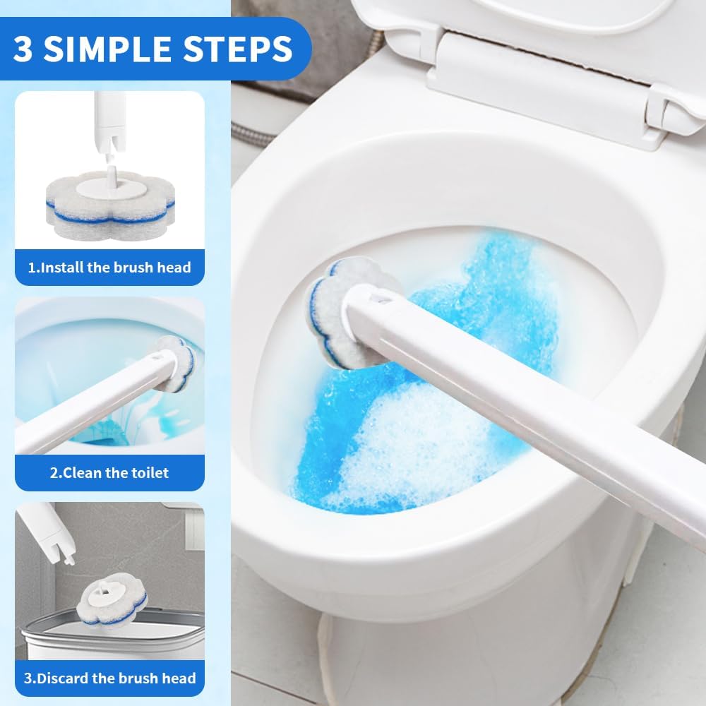 Disposable Toilet Brush with 48 Refills,Toilet Cleaning Supplies,Toilet Wand Brush Starter Kit,Wall Mounted Toilet Bowl Cleaner Brush with Holder for Bathroom Deep Cleaning & Hygiene (White)