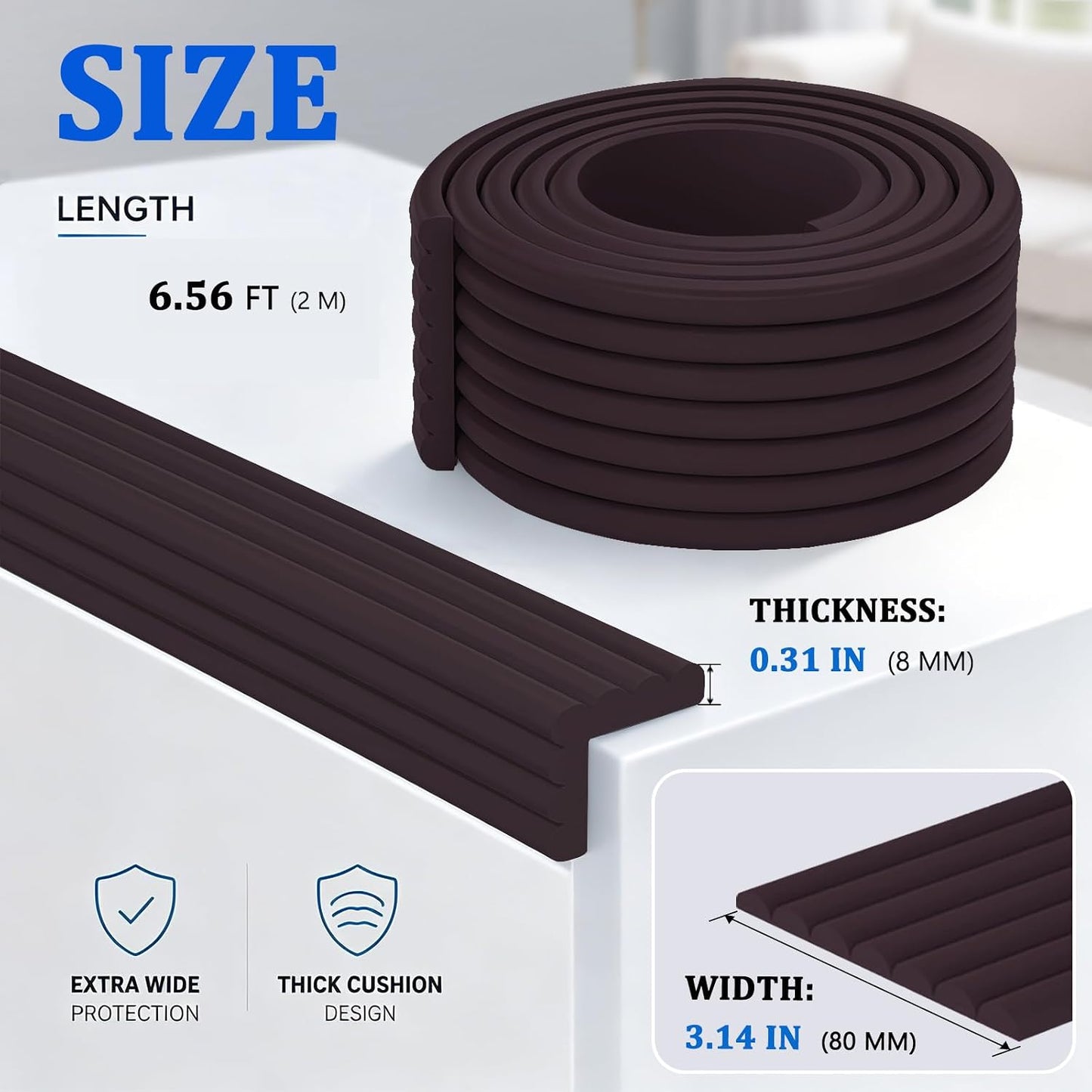 Edge Protector for Baby Proofing,Soft Foam Safety Bumper,Strong Adhesive Edge Guard Strip,Furniture Fireplace Table Cabinet Safety Cover for Baby,3.14in x 6.56ft,Black
