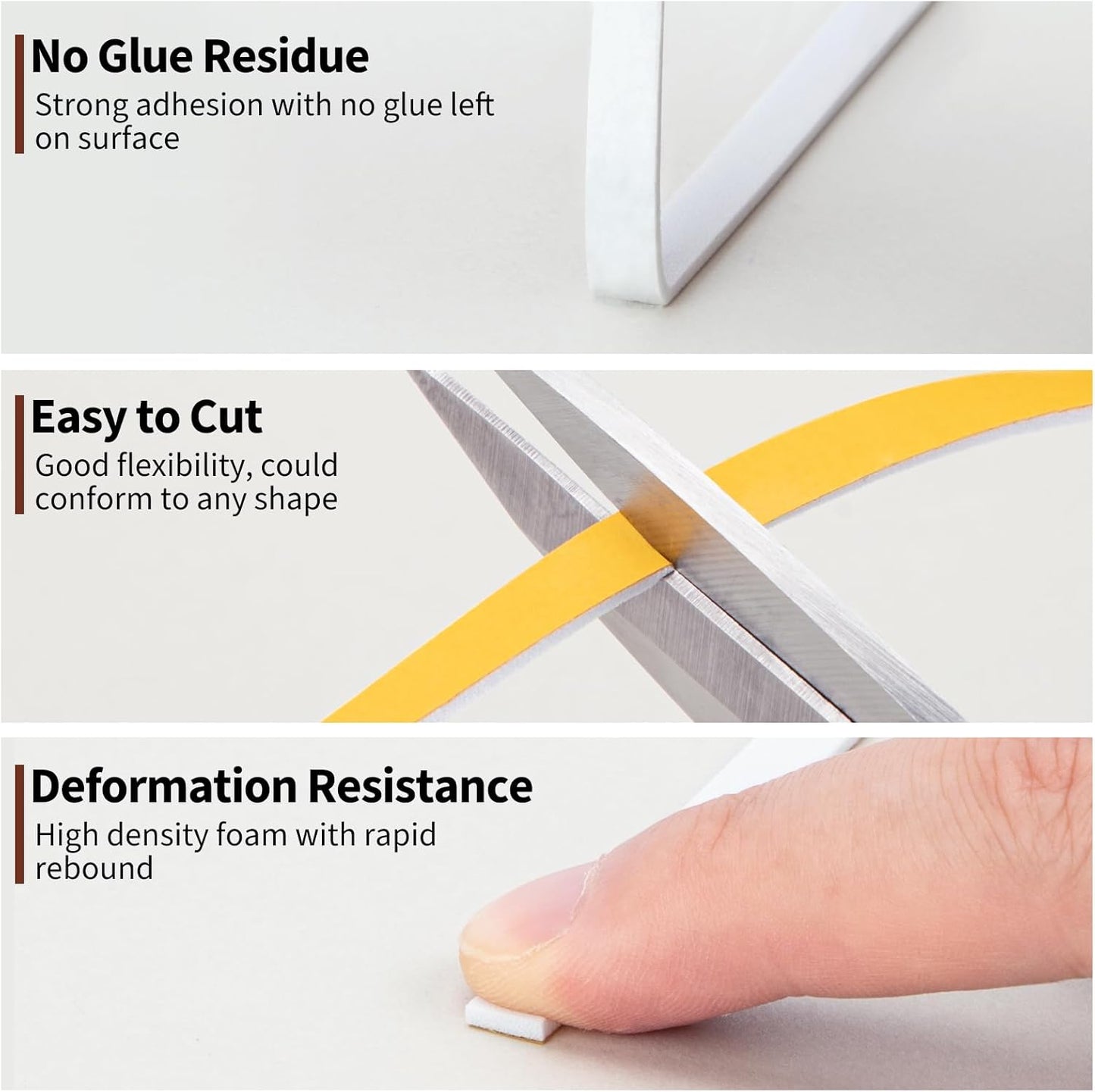 Yotache Weather Stripping Door Seal Strip White 3/8" x1/8", 50Ft Total, Foam Insulation Tape Gasket for Door Frame and Windows, 3 Rolls x 16.5Ft