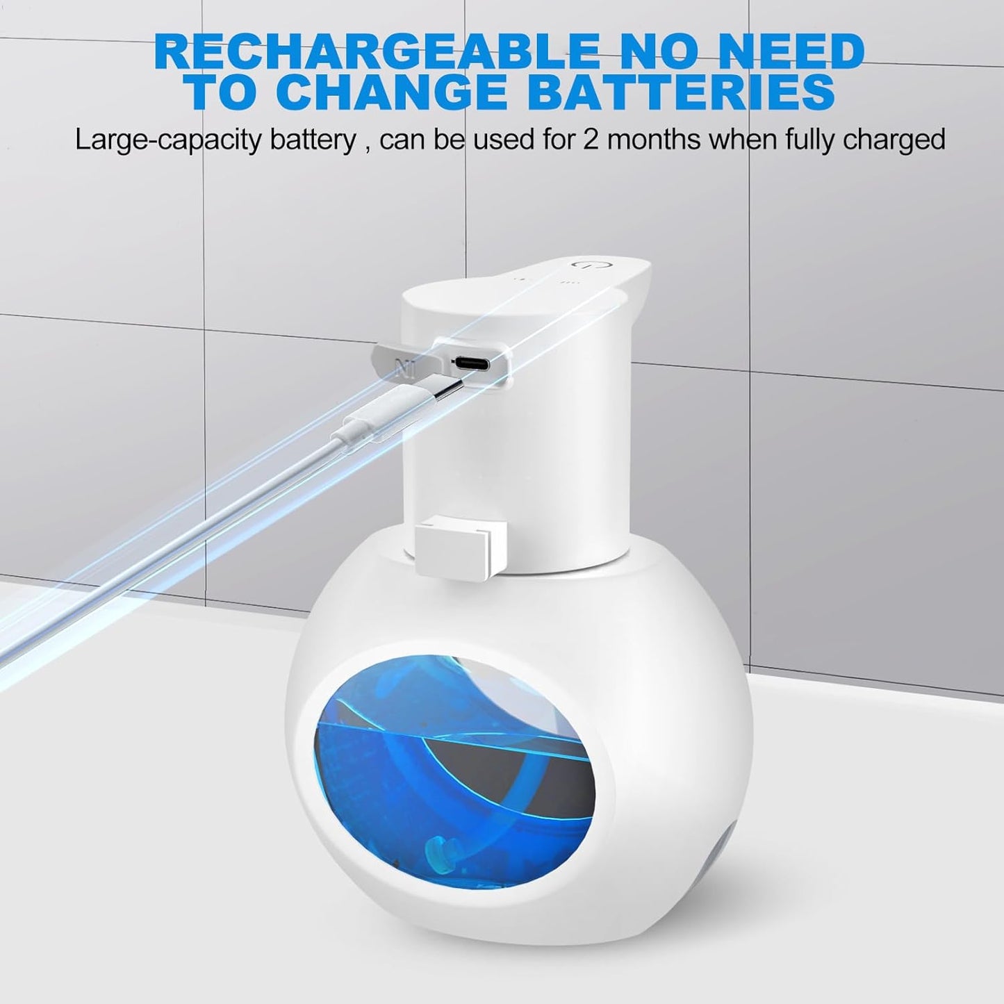 Automatic Foam Hand Soap Dispenser, Rechargeable Touchless Wall Mount Foaming Soap Dispenser, 15oz/420ml, 4 Adjustable Levels Infrared Sensor Electric Dispenser for Bathroom, Kitchen, Office - Black