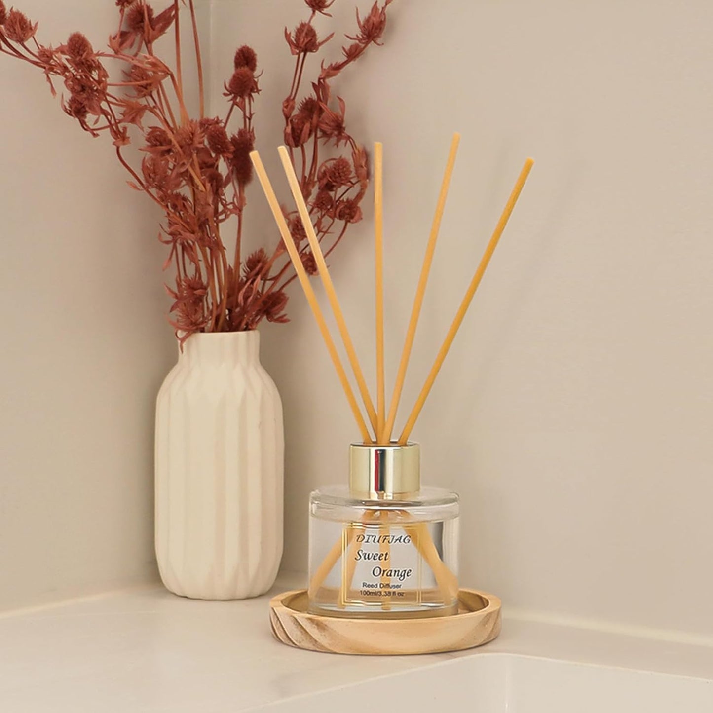 100ml Scent Diffuser with 6 Fiber Sticks, 3.5 oz Reed Diffuser Set Aromatherapy Fragrance Diffusers Air Fresheners for Home Bedroom Bathroom (Coconut)