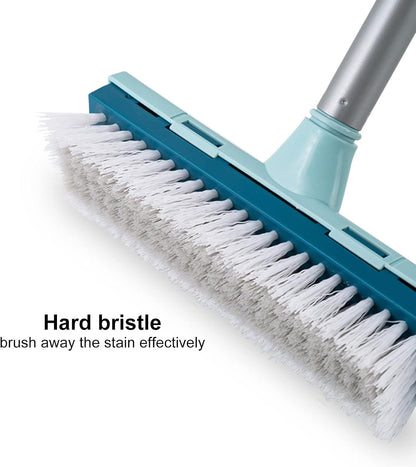 BOOMJOY Floor Scrub Brush with 57" Long Handle, 12" Wide Head, 2 in 1 Scrape and Brush, Stiff Bristle for Cleaning Bathroom, Patio, Kitchen, Tile, Wall and Deck