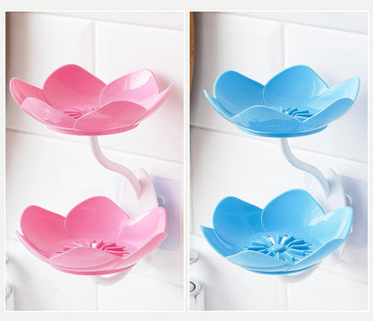 Soap Dish Holder for Shower Bar Double Layer Cute Lotus Shape Adhesive Tray Sink Wall Mounted Shampoo NO-Drilling Self Draining Hanging Saver Rack Plastic Bathroom Bathtub Kitchen，Pink