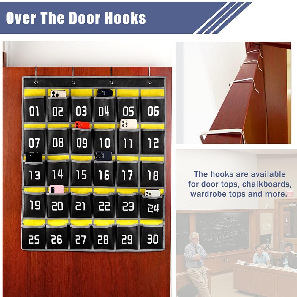 Loghot 36 Numbered Pockets Classroom Pocket Chart for Cell Phone Holder | Wall Door Hanging Pocket Organizer for Phone Calculator Holder, Phone Pouch for School Classroom & Office Phone Management