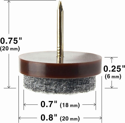 Nail-on Felt Pads X-PROTECTOR 40 PCS - 0.85" Felt Furniture Pads - Brown Chair Leg Floor Protectors - Nail in Furniture Pads for Furniture Legs - The Best Felt Chair Pads for Hardwood Floors (22mm)!