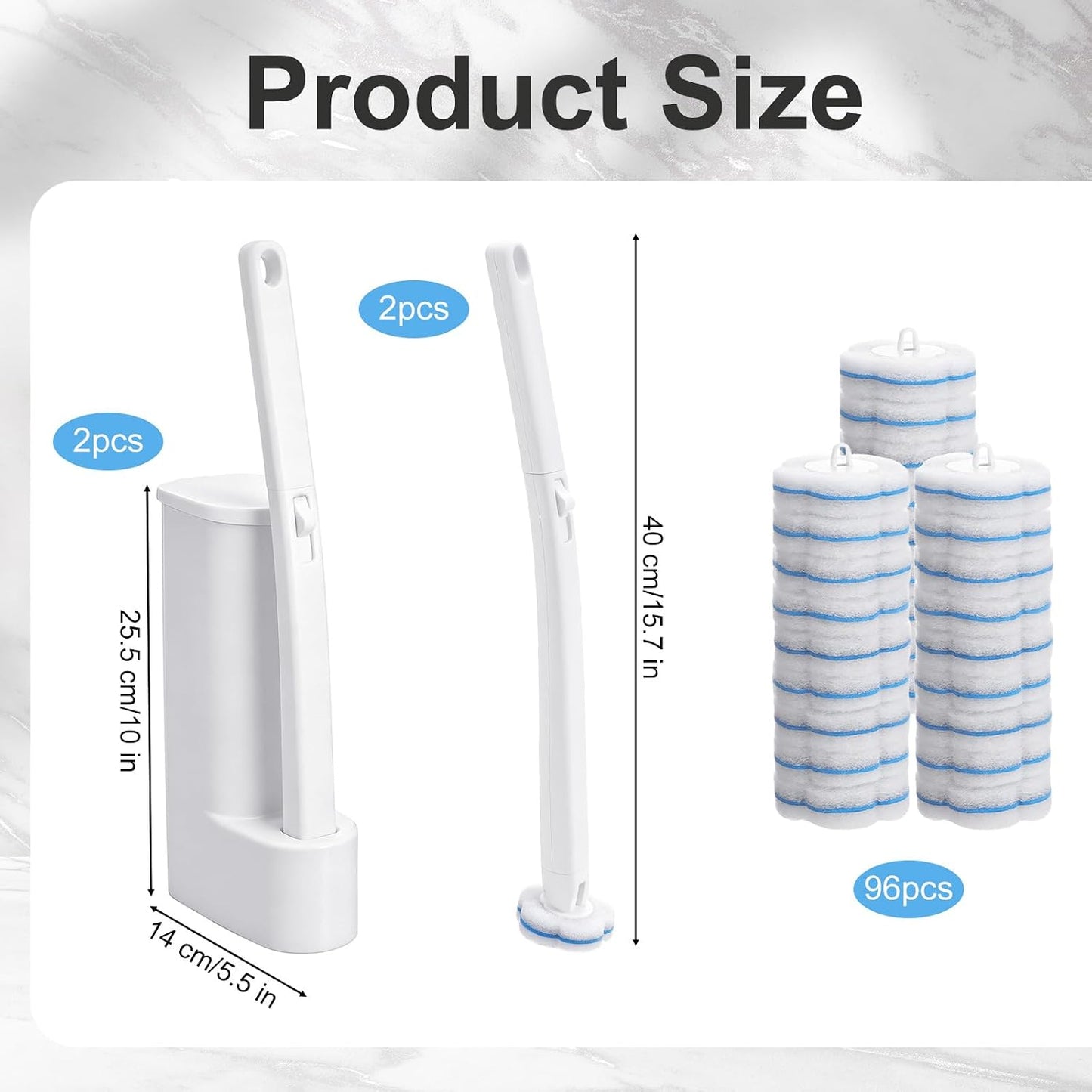 2 Pack Disposable Toilet Bowl Brush and Holder, Toilet Cleaning System-2 Toilet Bowl Wand, 2 Storage Caddy&96 Toilet Brush Refills Wall-Mount Toilet Brush for Effective Deep Scrub Toilet
