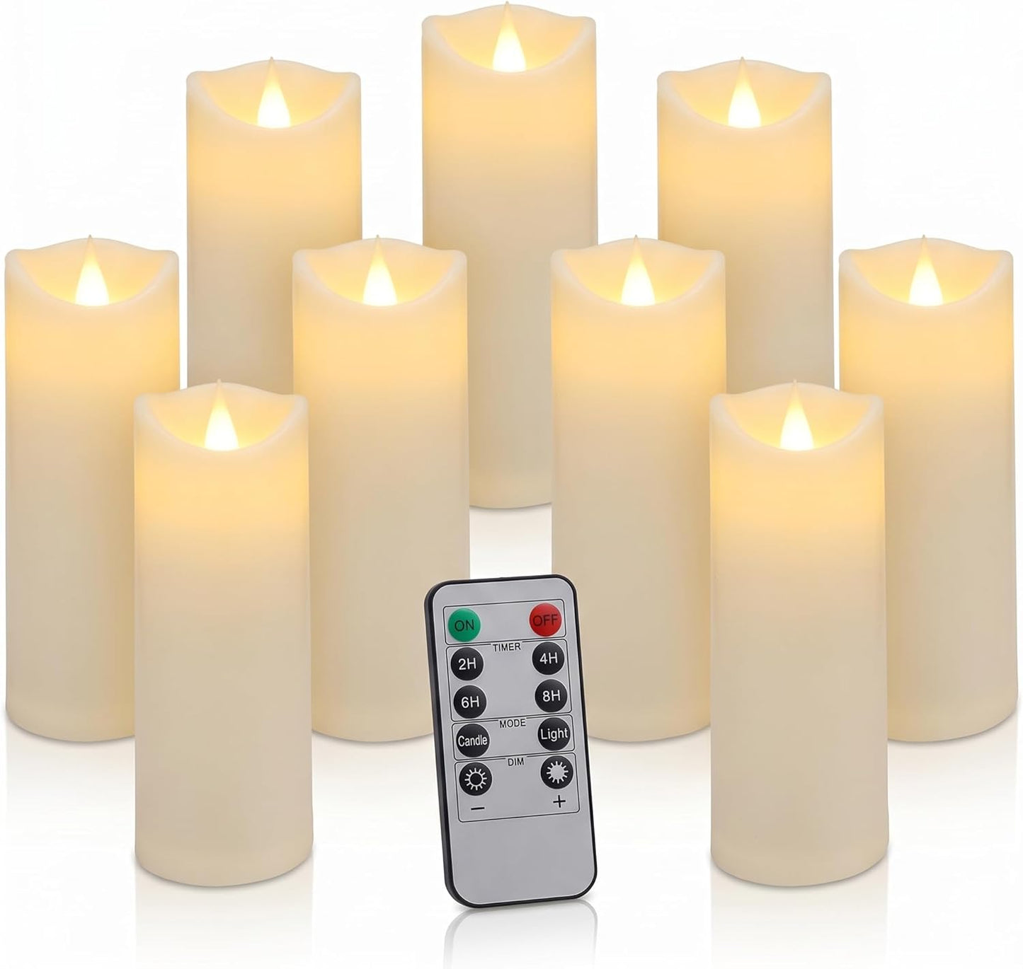 Set of 24 Slim Outdoor LED Candles, Battery Operated Flickering Fake Candles with 10-Key Timers for Patio & Porch Decor, 2.2 Inch Diameter Waterproof Resin Pillars for Large Events & Sconces (White)