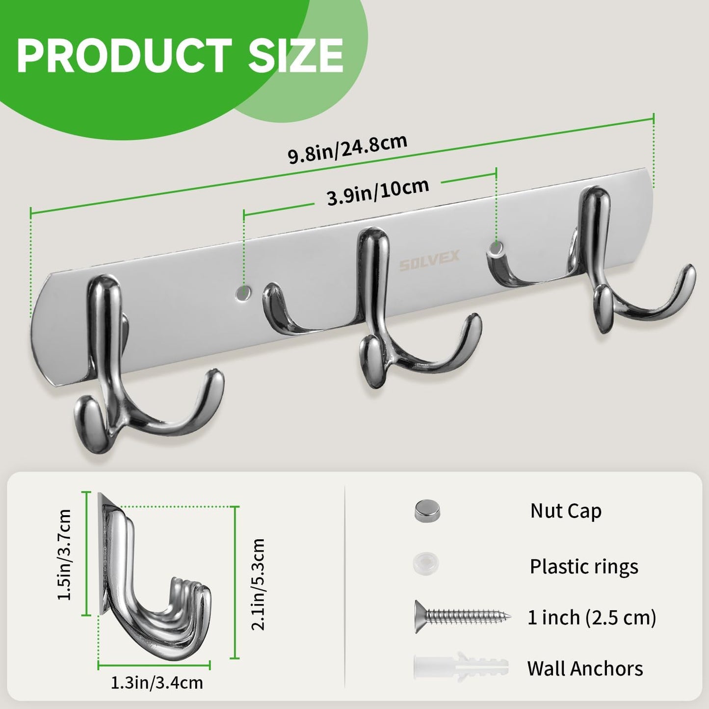 SOLVEX Coat Rack Wall Mount,2 Pack Coat Hooks Wall Mount, Hat Rack Key Holder Bag Hanger for Wall,Wall Hooks for Hanging,Purse Hanger Towel Hooks for Bathroom SP-60302-N