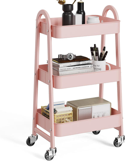 OLIXIS Metal 4 Tiers Utility Rolling Cart, Mobile Storage Shelf with Lockable Caster Wheels, Organization for Livingroom, Bathroom, Kitchen, & Narrow Places, 4-Tier Green