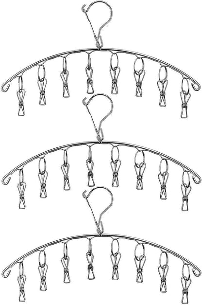 Stainless Steel Laundry Drying Rack Clothes Hanger with Windproof Hook,Underwear Hanger,Clothes Hangers with 8 Clips for Drying Socks,Diapers,Baby Clothes(2 Pack)