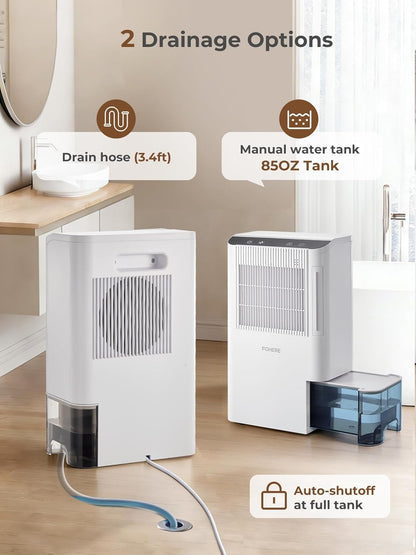 FOHERE Dehumidifier for Basement & RV, Works at 41°F, 30dB Whisper Quiet, 2000 Sq.Ft Coverage, 85oz Tank & Drain Hose, 99.97% HEPA Filtration, Auto Shut-Off, for Bedroom Bathroom Closet