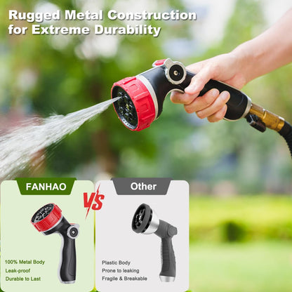 FANHAO Professional Garden Hose Nozzle Heavy Duty Metal, Thumb Control Spray Nozzle with 7 Patterns, High Pressure Water Nozzle with 3 Adjustable Jet Modes for Car Wash, Watering Lawn and Pets