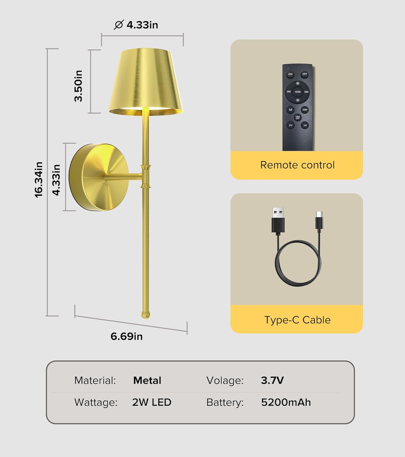 UME Wireless Sconces Set of 2 with Remote, 5200mAh Battery Powered Sconces - Small Rechargeable Sconces w/ 3 Color Temps & 5 Brightness Levels for Bedroom, Living Room, Wall Painting, Cafe (Black)