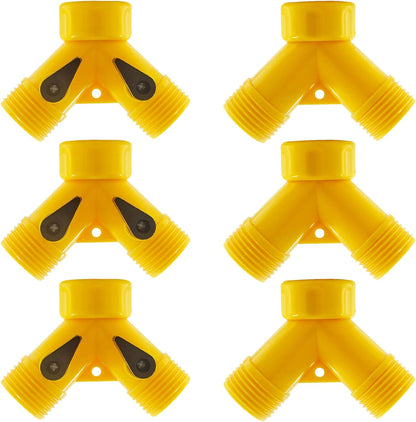 6 Pcs 2 Way Hose Adapter Y Valve Garden Hose Connector, Green | Non Rust Spigot Faucet Adapter, 3/4 Garden Hose Y Connectors, Plastic Hose Splitter, Faucet Watering Shut Off Valves