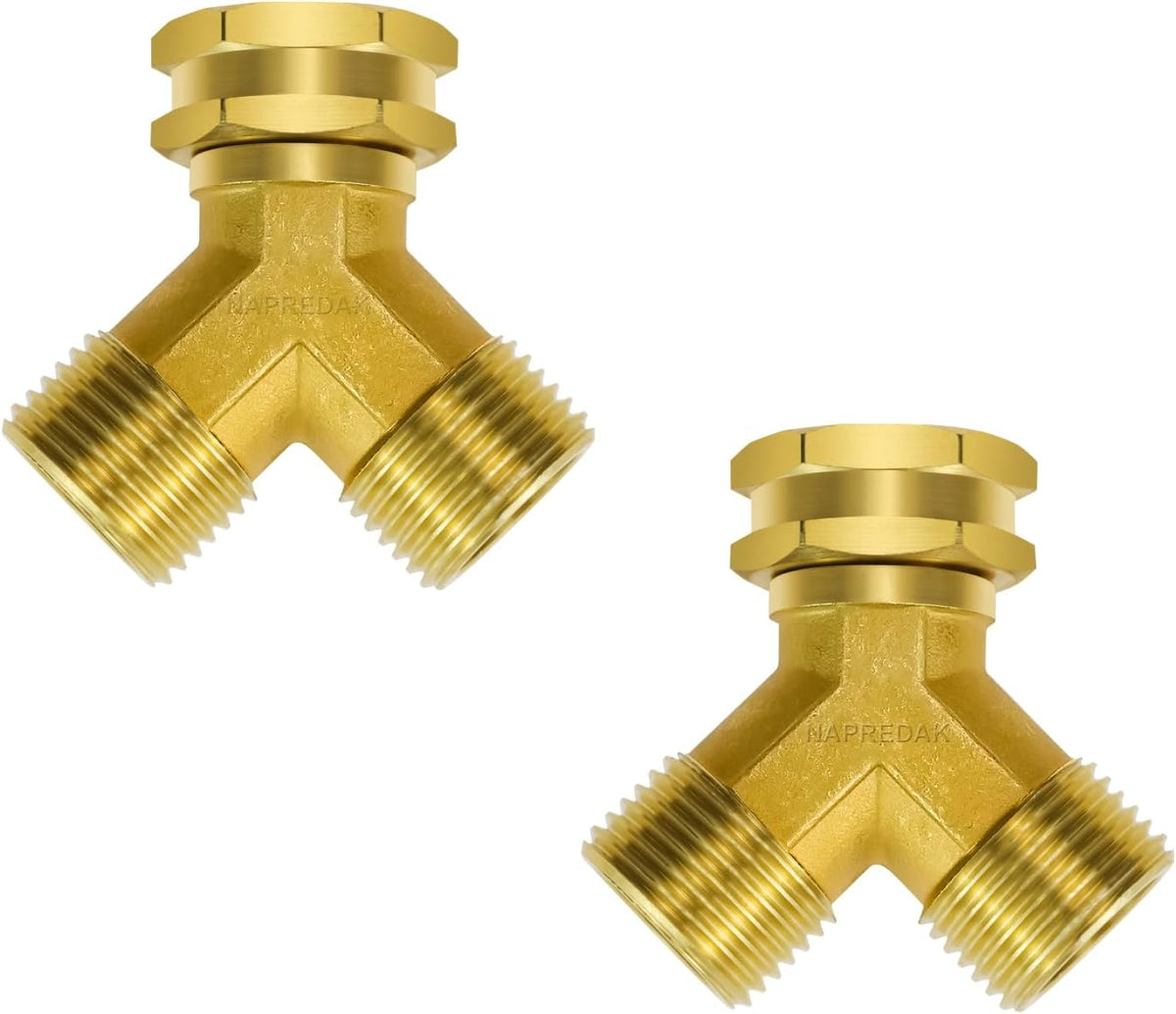 GHT 3/4 Hose Splitter 2 Way, Brass Hose Y for Outdoor Spigot | for garden hoses, sprinklers, drip irrigation and patios, good sealing performance, sturdy, leakproof, full flow port