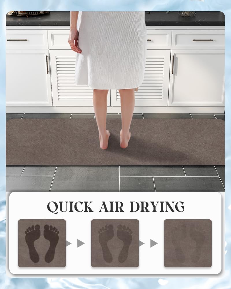 MontVoo -Bath Mat-Rubber Backing Non SlipThin Bathroom Rugs Fit Under Door- Quick Dry Absorbent Faux Suede Surface Grey Bathroom Floor Mats-Shower Rug for in Front of Bathtub Shower Gray 16x24