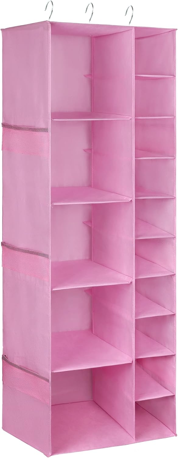 Libeder Shoe Organizer for Closet, 15 Shelf Hanging Closet Storage Shelves - 10 Shoe Rack Organizer and 5 Compartment for Clothes with 6 Side Mesh Pockets for Scarves Socks,Gloves, Grey
