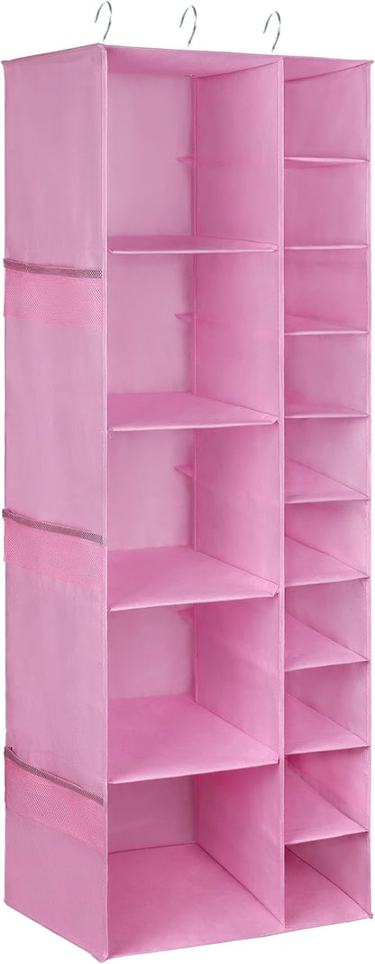 Libeder Shoe Organizer for Closet, 15 Shelf Hanging Closet Storage Shelves - 10 Shoe Rack Organizer and 5 Compartment for Clothes with 6 Side Mesh Pockets for Scarves Socks,Gloves, Grey