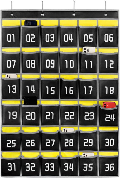 Loghot 36 Numbered Pockets Classroom Pocket Chart for Cell Phone Holder | Wall Door Hanging Pocket Organizer for Phone Calculator Holder, Phone Pouch for School Classroom & Office Phone Management