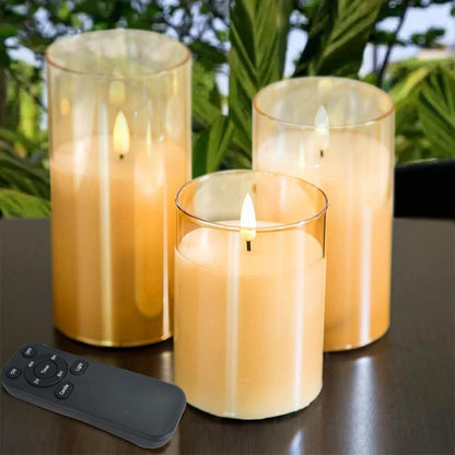 Battery Operated Flameless Candles with Remote Timer Real Wax Realistic Bright Flicker Flickering Electric Electronic LED Pillar Lights Home Wedding Party Decorations Set of 3 Rustic Texture Gray Grey