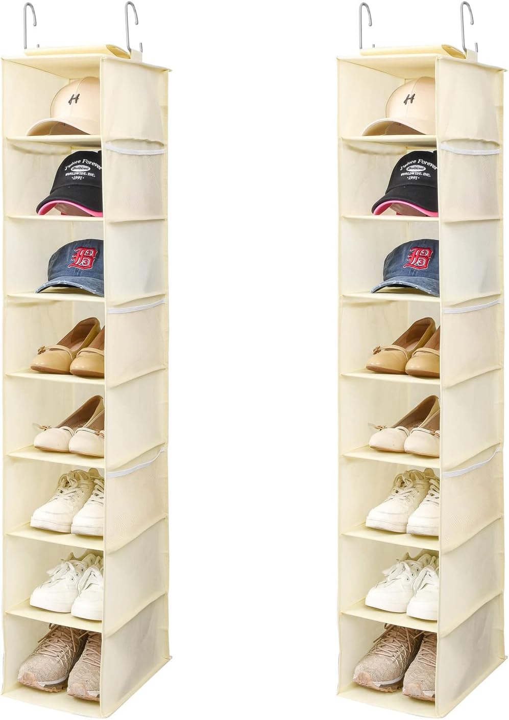 Berdeng Hanging Shoe Organizer for Closet with Side Mesh Pockets，Hat Racks for Baseball Caps，Shoe and Hat Holder & Storage，8-Shelf，Gray，1 Pack
