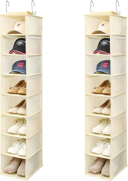 Berdeng Hanging Shoe Organizer for Closet with Side Mesh Pockets，Hat Racks for Baseball Caps，Shoe and Hat Holder & Storage，8-Shelf，Gray，1 Pack