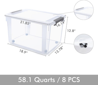 Citylife 57 QT Plastic Storage Bins with Double-Opening Lids, Storage Containers for Organizing, Large Clear Storage Box for Closet, Blankets, 2 Packs