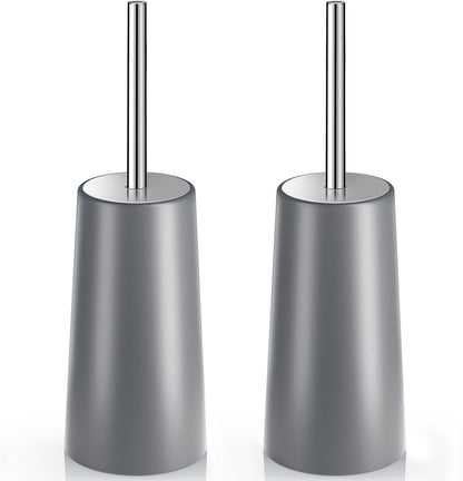 Toilet Brush and Holder, 2 Pack Toilet Brush with 304 Stainless Steel Long Handle, Toilet Bowl Brush for Bathroom Toilet-Ergonomic, Elegant,Durable (White)