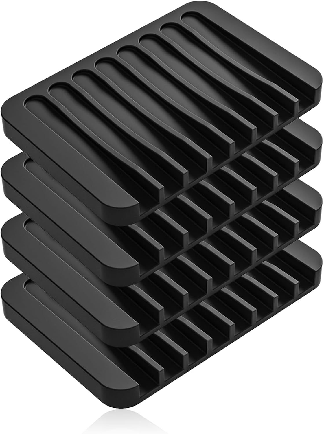 4-Pack Self Draining Soap Dish for Shower Bathroom Waterfall Silicone Soap Saver Tray Sponge Holder for Kitchen Sink Non-Slip Easy Clean (Black and White)
