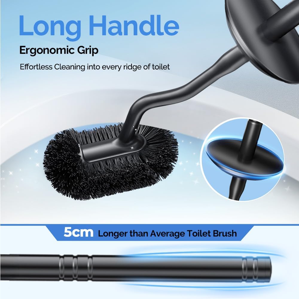 HAMITOR Toilet Brush and Holder Set: 304 Stainless Steel Heavy Duty Deep Cleaning Bowl Cleaner Brush with Curved Bristle - Wall-Mounted for Home Apartment Bathroom Accessories Silver 1 Pack