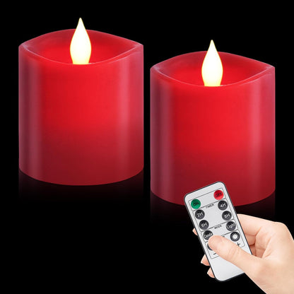 3"x4" Flickering Flameless Battery Candles with Timer, White Realistic LED Pillar Candles, Set of 2 Large Remote-Operated Candles for Home Indoor/Outdoor & Holiday Decor