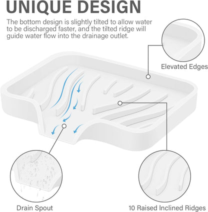 2PCS Self Draining Soap Holder,Spofit Silicone Soap Dish, Suitable for for Kitchen, Bathroom, Shower, Bath Tub,Soap Container (White)