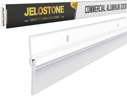 2 Pack - 48'' Commercial Door Bottom Sweep (White Powder Coated), Heavy Duty Aluminum, Fire Rated, Vinyl Insert, JS-NV307, Ideal for Residential & Commercial Use