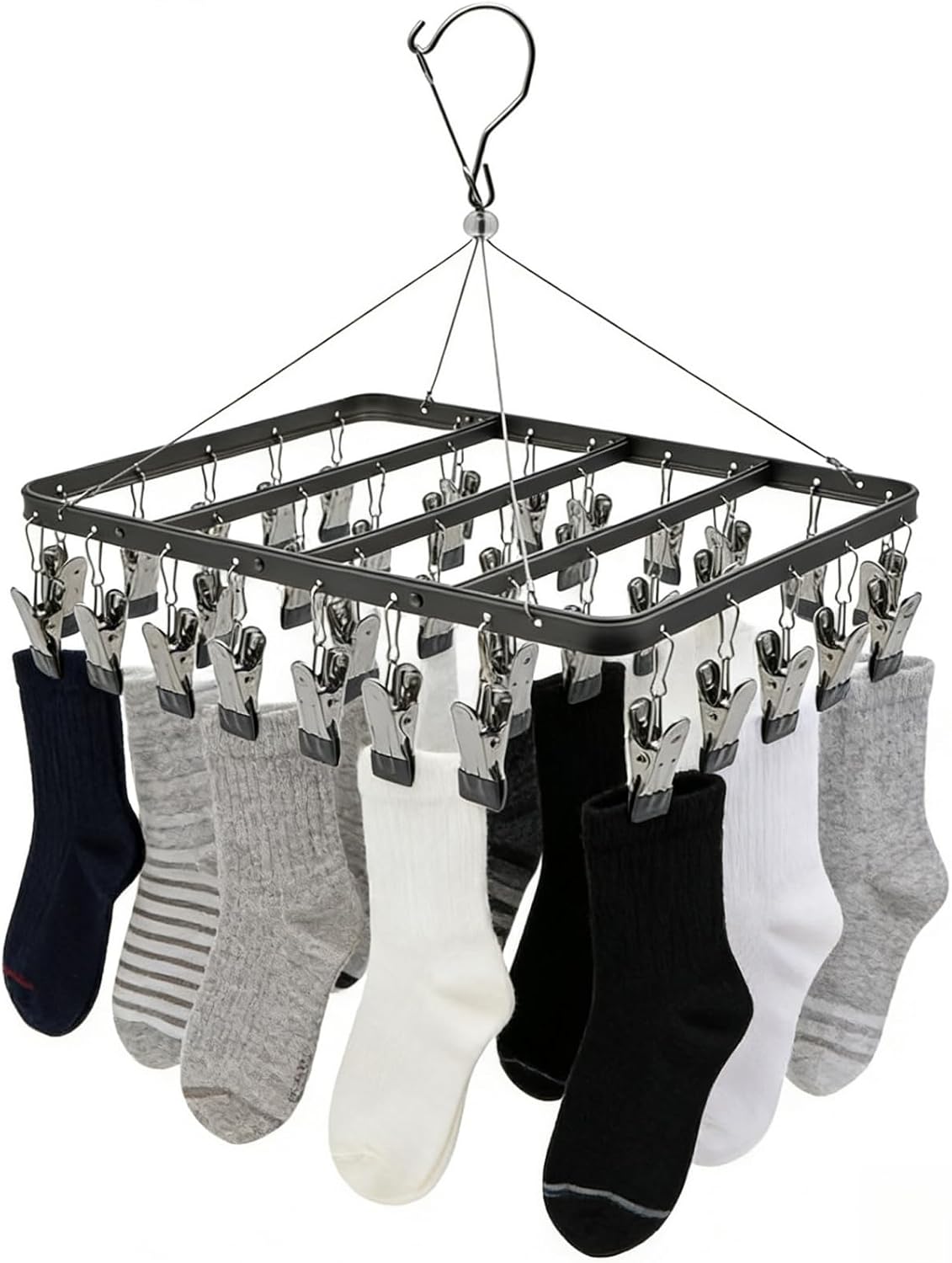 Pants Hangers Clothes Drying Racks Clip Hangers Metal with 36 Clips Windproof Underwear Hanger Foldable Laundry Clip for Jeans Yoga Leggings Trousers Socks Bras (Pink)
