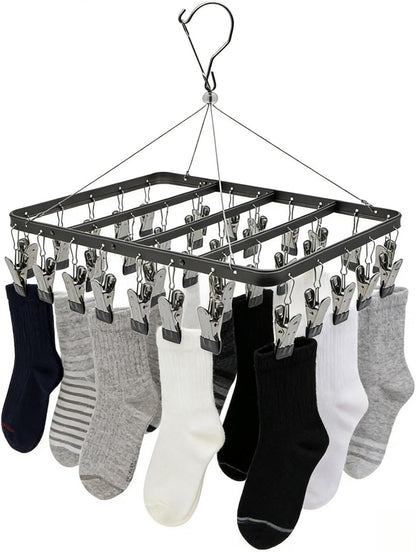 Pants Hangers Clothes Drying Racks Clip Hangers Metal with 36 Clips Windproof Underwear Hanger Foldable Laundry Clip for Jeans Yoga Leggings Trousers Socks Bras (Pink)