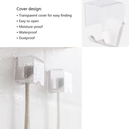 2PCS White Toothbrush Holder Wall Mounted with Cover, Toothbrush Storage Organizer for Dorm, Self Adhesive Toothbrush Hanger, for Bathroom, Shower, Cabinet, with 2PCS White Toothpaste Clip