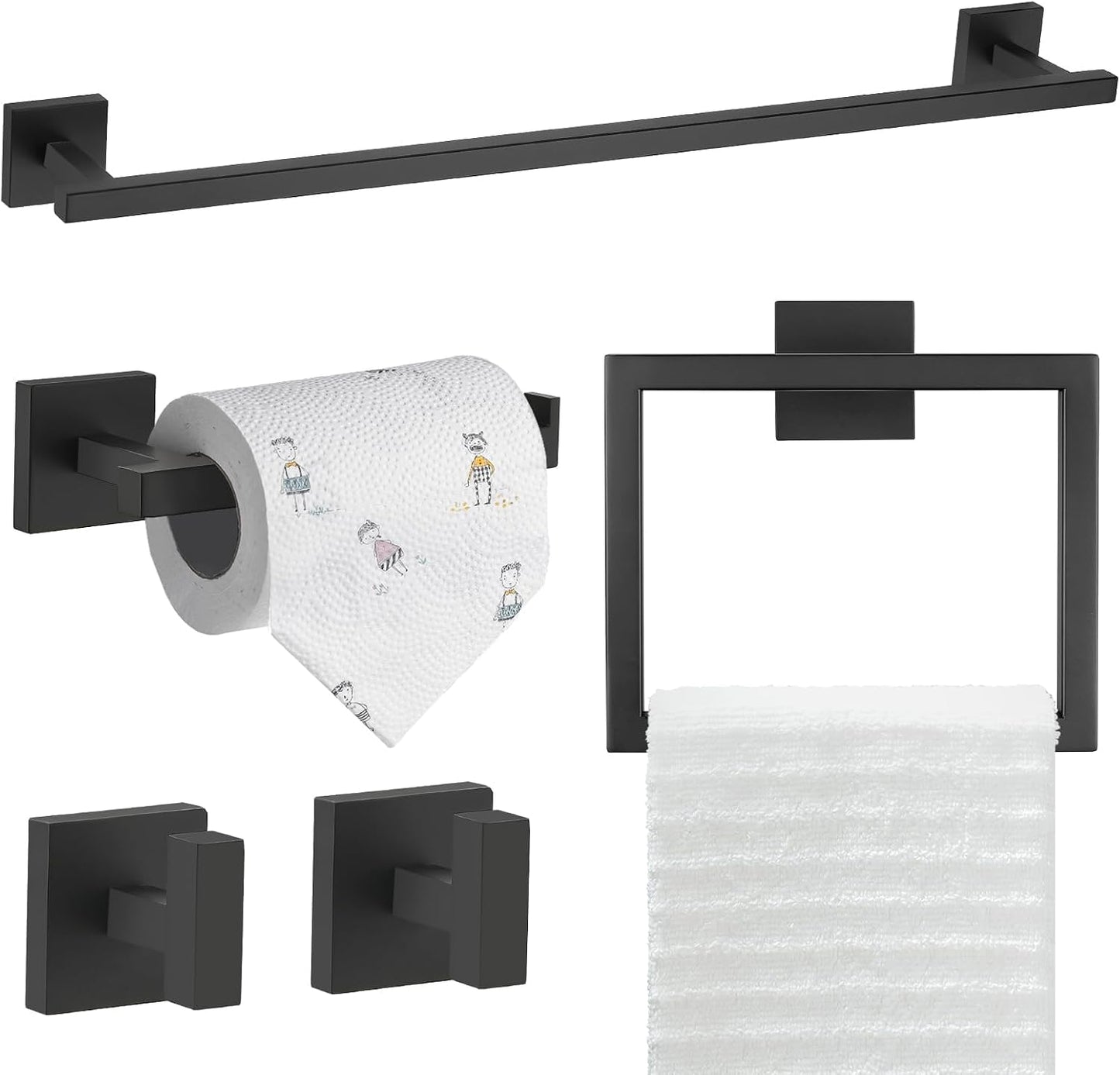 TQKAG Brushed Gold Bathroom Hardware Accessories Set 10 Pieces, 23.6" SUS304 Stainless Steel Towel Bar Set Wall Mounted Includes Single Towel Bar, Towel Ring, Toilet Paper Holder, Double Towel Hooks