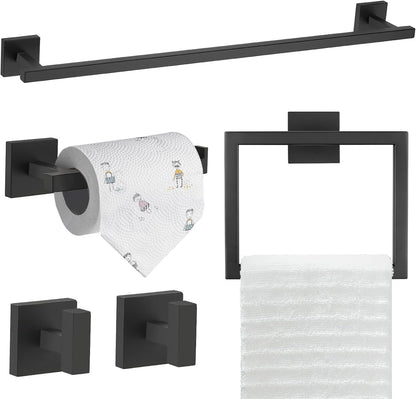 TQKAG Brushed Gold Bathroom Hardware Accessories Set 10 Pieces, 23.6" SUS304 Stainless Steel Towel Bar Set Wall Mounted Includes Single Towel Bar, Towel Ring, Toilet Paper Holder, Double Towel Hooks