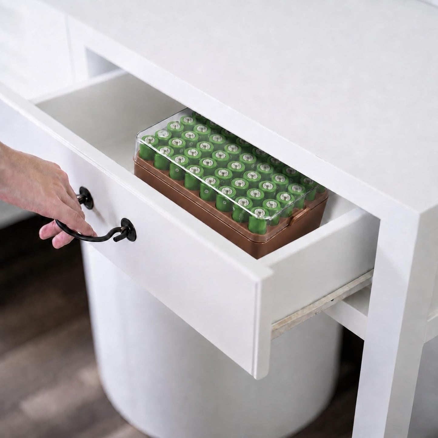 ALCYON Battery Organizer Storage Case, Battery Vault Box Container for 48pcs AA Batteries, Plastic Clear Protective Battery Holder for Travelling/Home/Office (Black, Large)