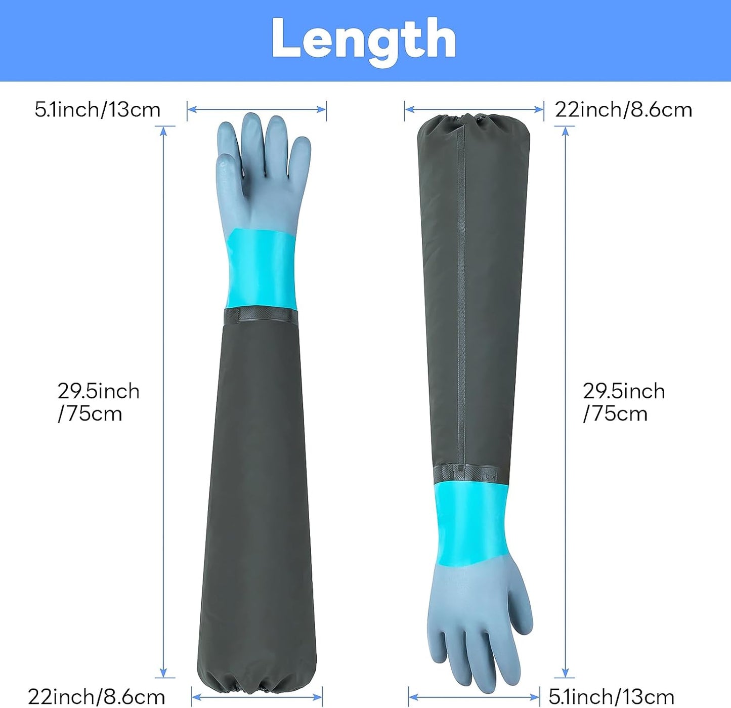 Full Arm Pond Gloves with Fleece lining Extra Long Waterproof Gloves for Pond Cleaning Care/Machinery Industry 30-inch