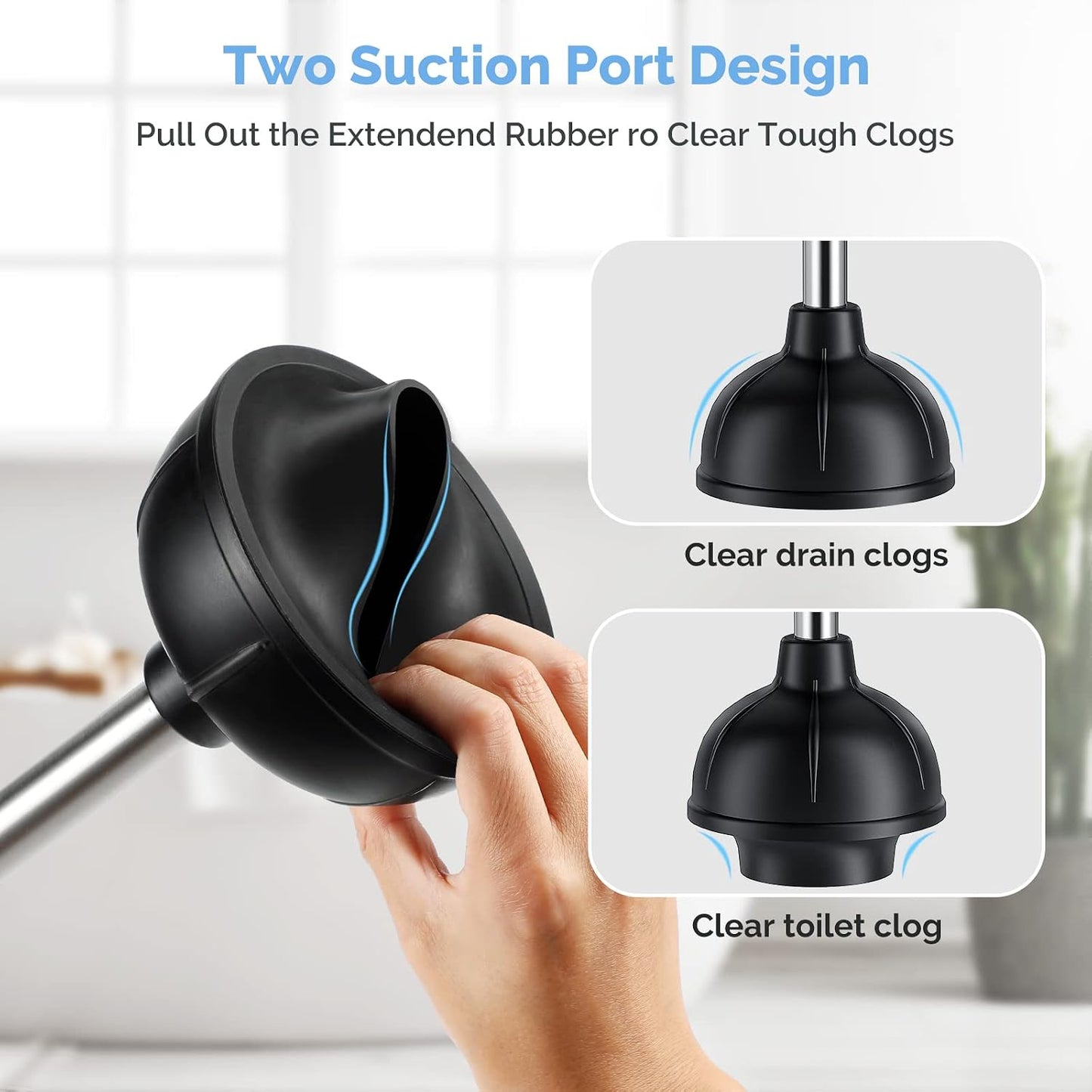 HAMITOR Toilet Plunger and Brush Set: Bathroom Powerful Cleaning Round Bristle Brush - Stainless Steel Heavy Duty Unclogging and Bowl Brush Combo - Compact Home Apartment Restroom Decor Accessories