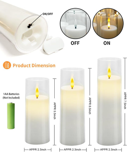 kakoya Flickering Flameless Candles Battery Operated with Remote and 2/4/6/8 H Timer Plexiglass Led Pillar Candles Pack of 9(D2.3 xH5.5 6.5" 7.5") with Realistic 3D Wick Candles for Home Decor(Ivory)