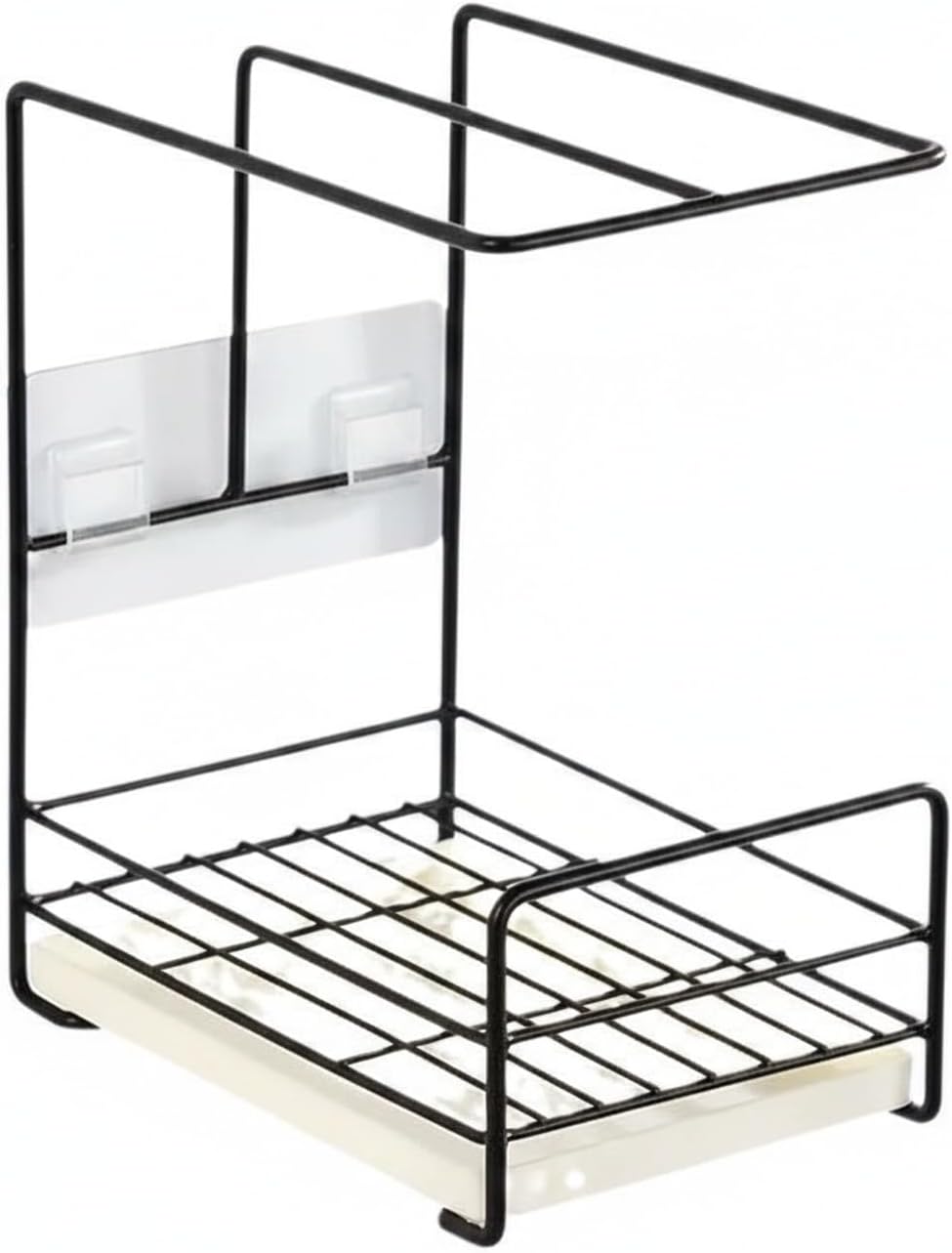 Wall-Mounted Kitchen Rag Rack, Carbon Steel Sponge & Cloth Holder for Sink Side Organization, Space-Saving Drying Rack (Black/White)