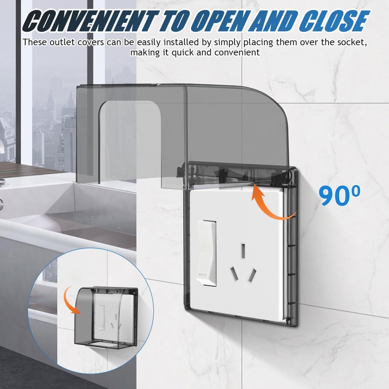 Outlet Covers Box: Clear Plastic Indoor Waterproof Electrical Outlet Cover Plug Baby Proof Receptacle Protector for Home Kitchen Bathroom Hotel Wall, Self Adhesive, Easy Install