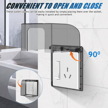 Outlet Covers Box: Clear Plastic Indoor Waterproof Electrical Outlet Cover Plug Baby Proof Receptacle Protector for Home Kitchen Bathroom Hotel Wall, Self Adhesive, Easy Install