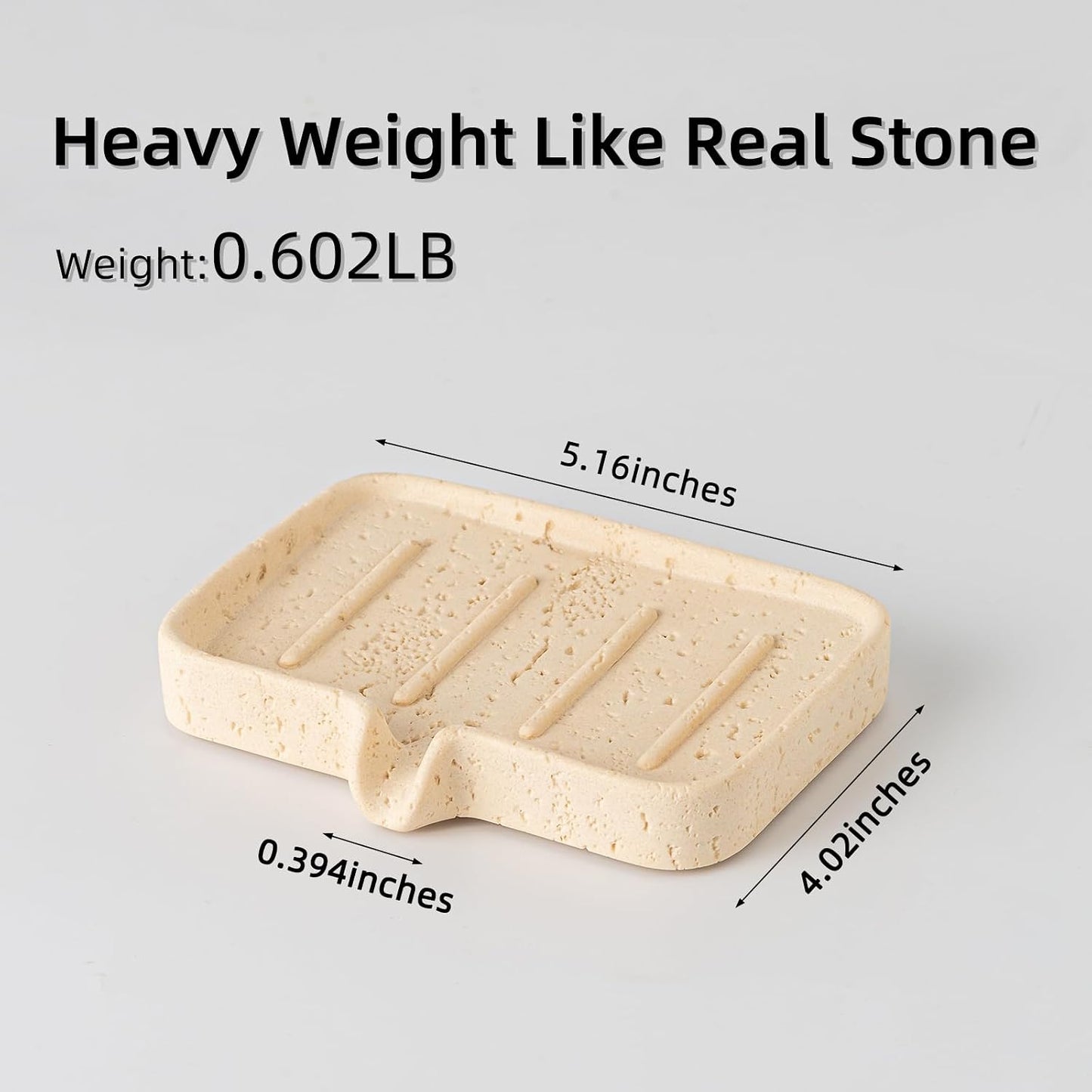 Soap Dish, Bar Soap Holder, Travertine Stone Look, Off White | Self Draining,Sponge Holders Tray for Shower,for Dispenser,Scrubber,Bottle,Cup on Bathroom Kitchen Bathtub Sink or Counter