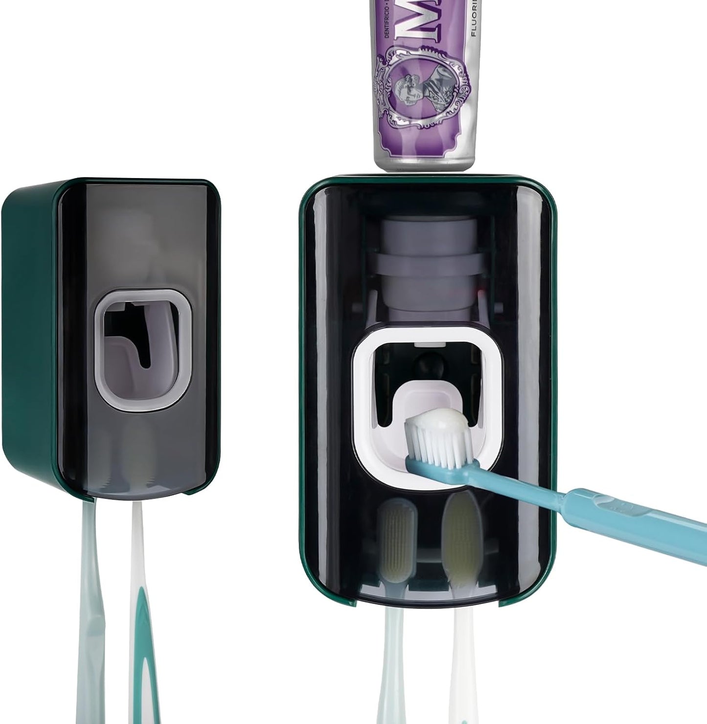 2 Slot Toothbrush Holder and Toothpaste Dispenser Wall Mounted, Automatic Toothpaste Squeezer, 2 in 1 Tooth Brush Toothpaste Organizer for Shower (Grey)